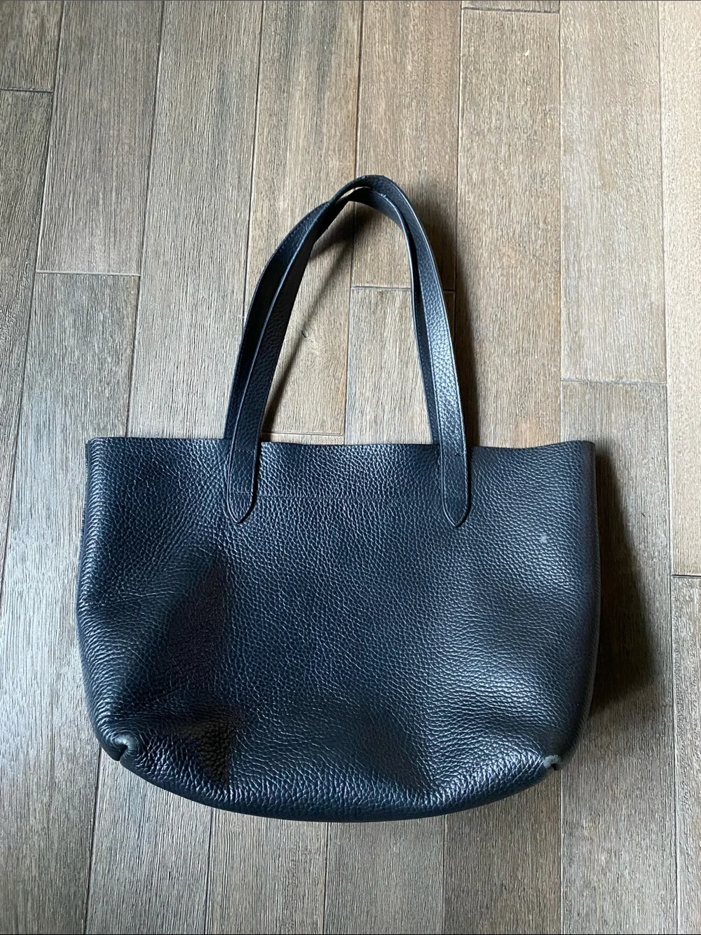Cuyana Black Leather Tote Bag with Maroon Interior